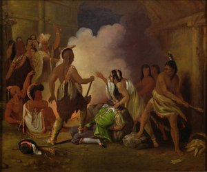 Pocahontas zachraňující život kapitána Johna Smithe, kolem 1836-40